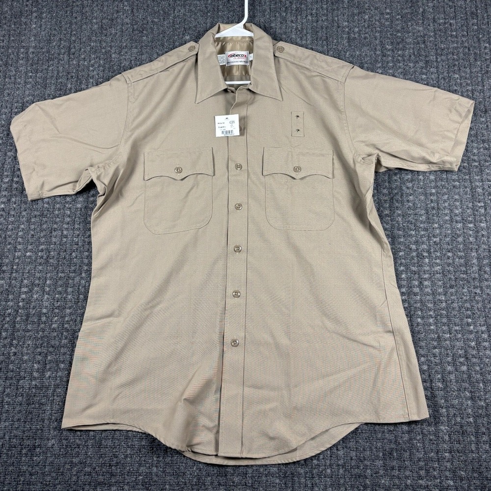 Elbeco Classic 4238N Uniform Shirt Short Sleeve Epaulets Tan Size 17 Khaki